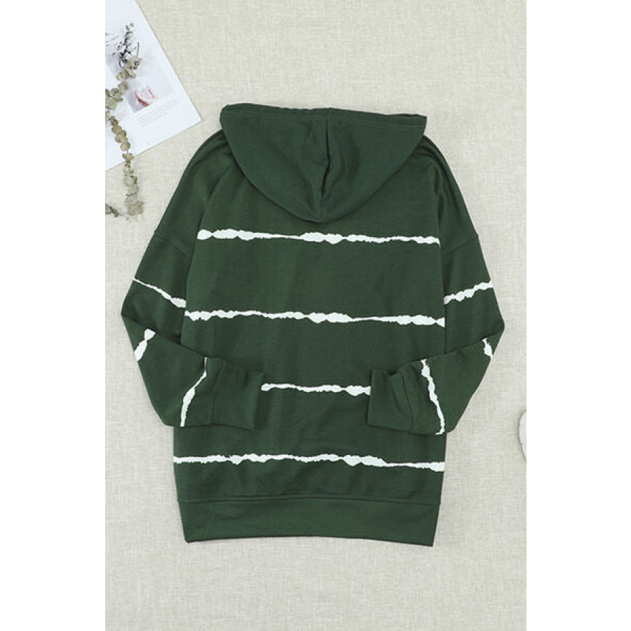 Drawstring Striped Dropped Shoulder Hoodie Apparel and Accessories