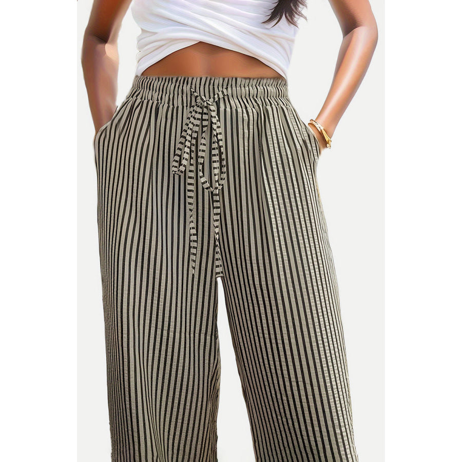 Drawstring Striped Elastic Waist Pants Apparel and Accessories