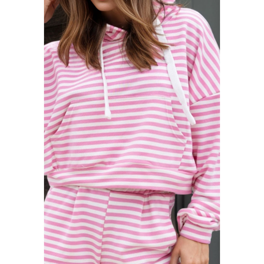 Drawstring Striped Hooded Top and Shorts Set Apparel and Accessories