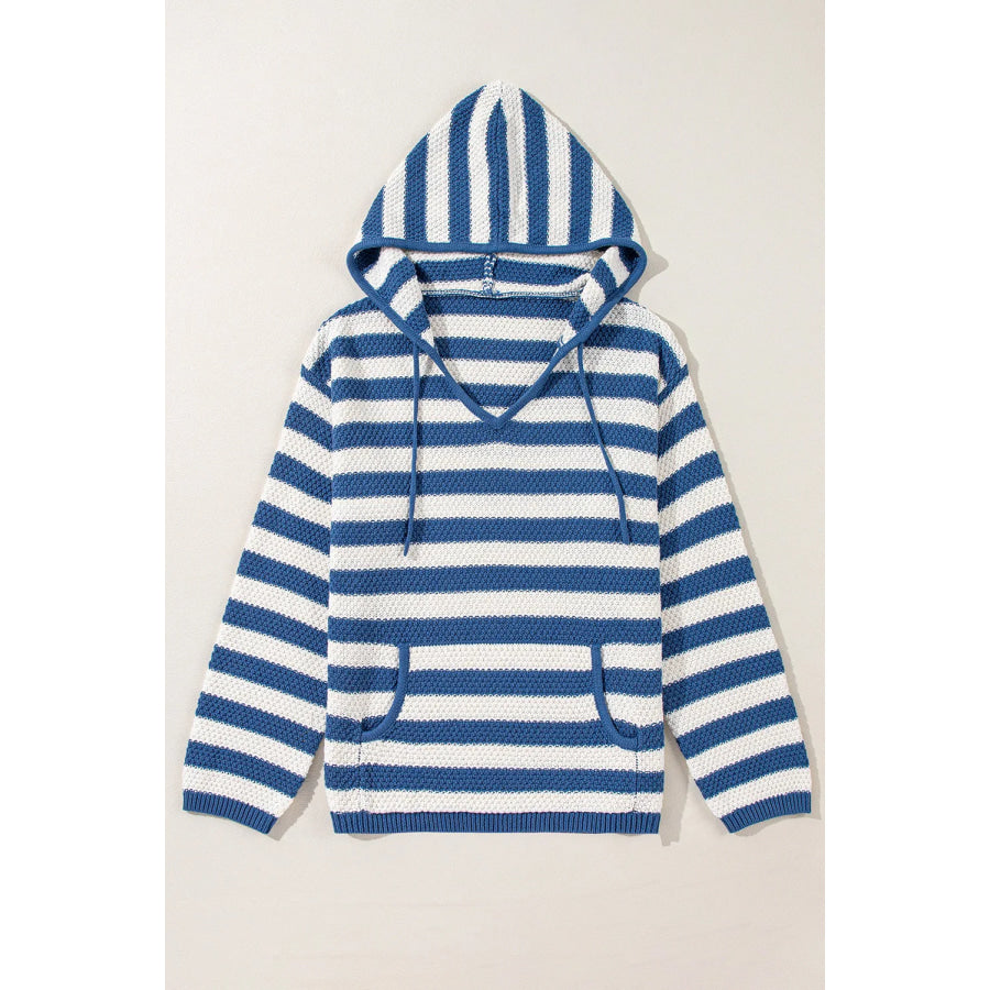 Drawstring Striped Long Sleeve Hooded Sweater Apparel and Accessories