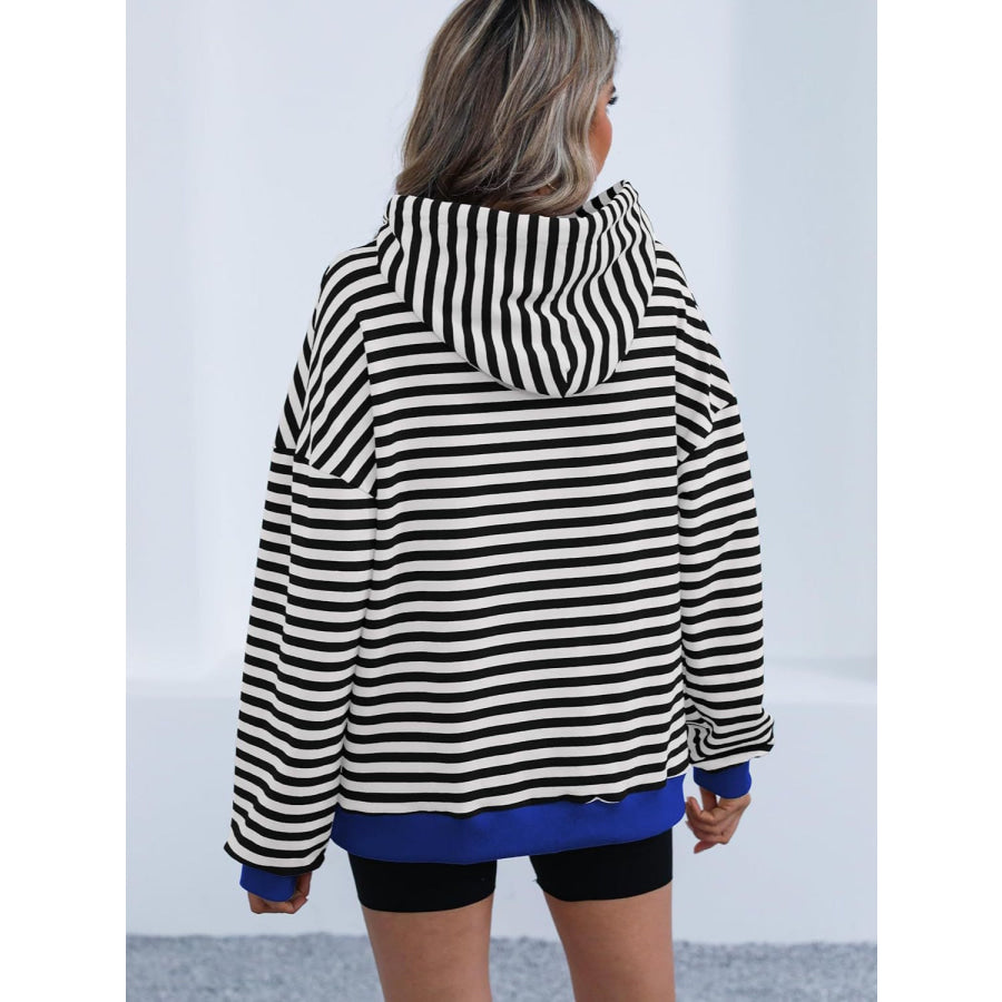 Drawstring Striped Long Sleeve Hoodie Apparel and Accessories