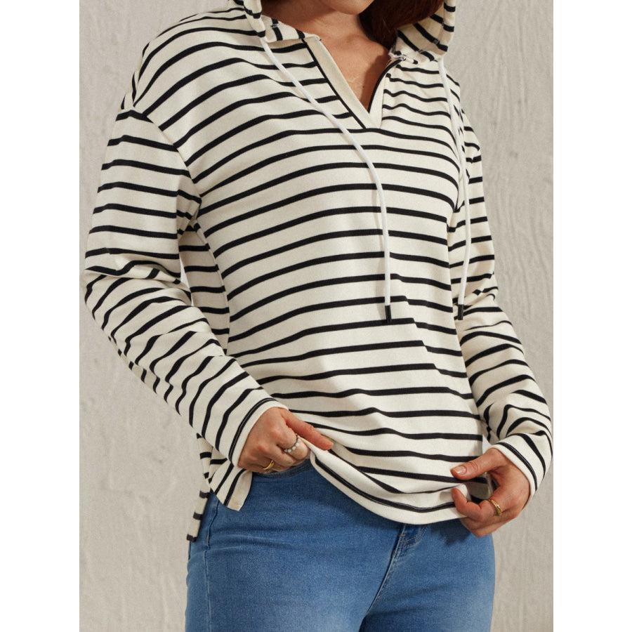 Drawstring Striped Long Sleeve Hoodie Apparel and Accessories