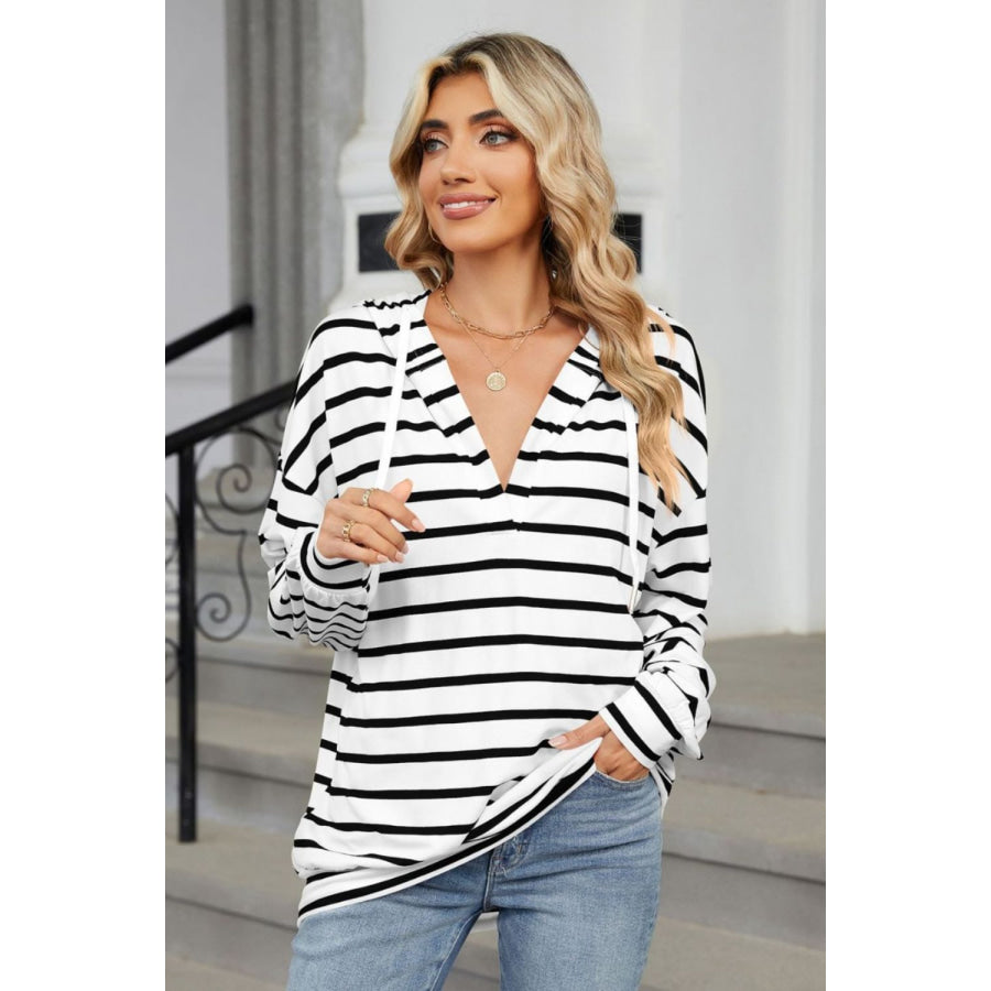 Drawstring Striped Long Sleeve Hoodie Apparel and Accessories