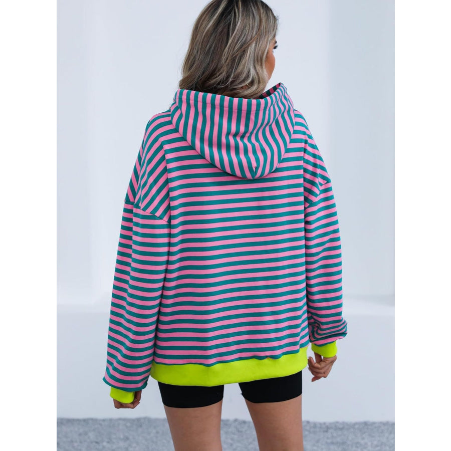 Drawstring Striped Long Sleeve Hoodie Apparel and Accessories