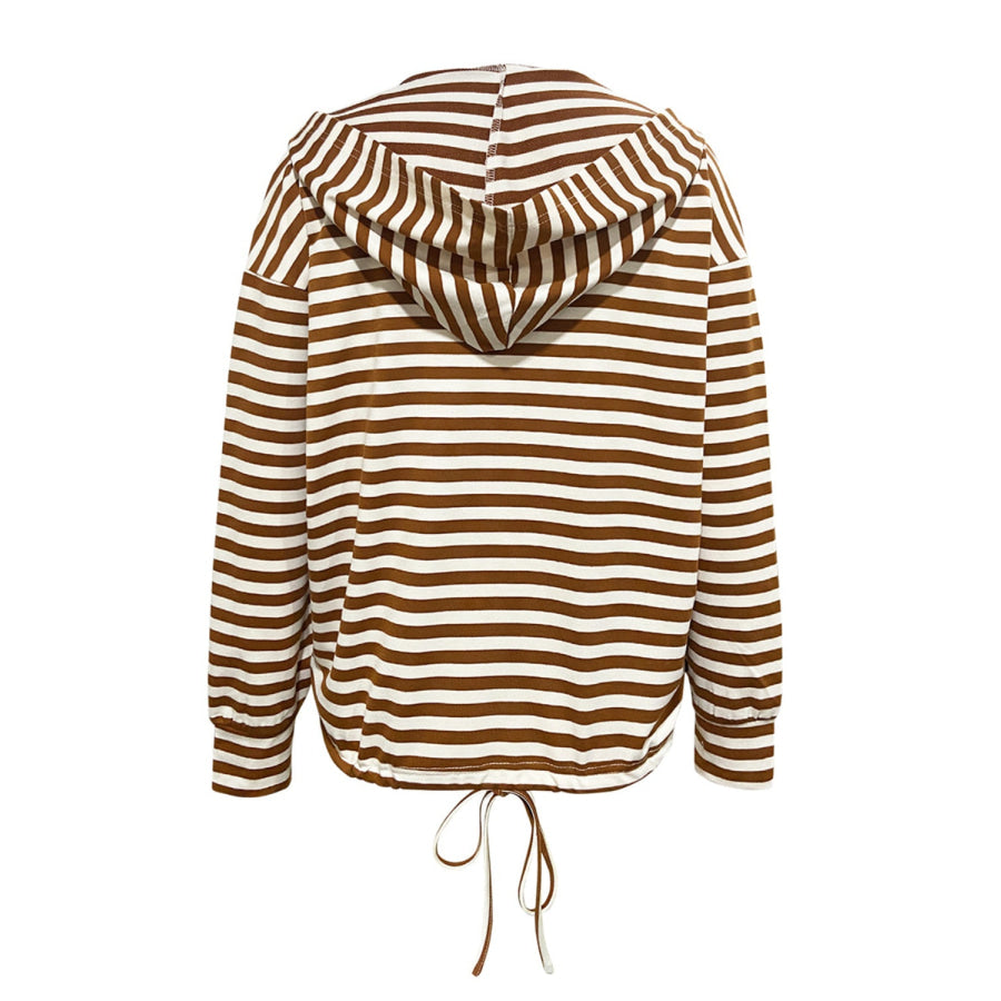 Drawstring Striped Long Sleeve Hoodie Apparel and Accessories