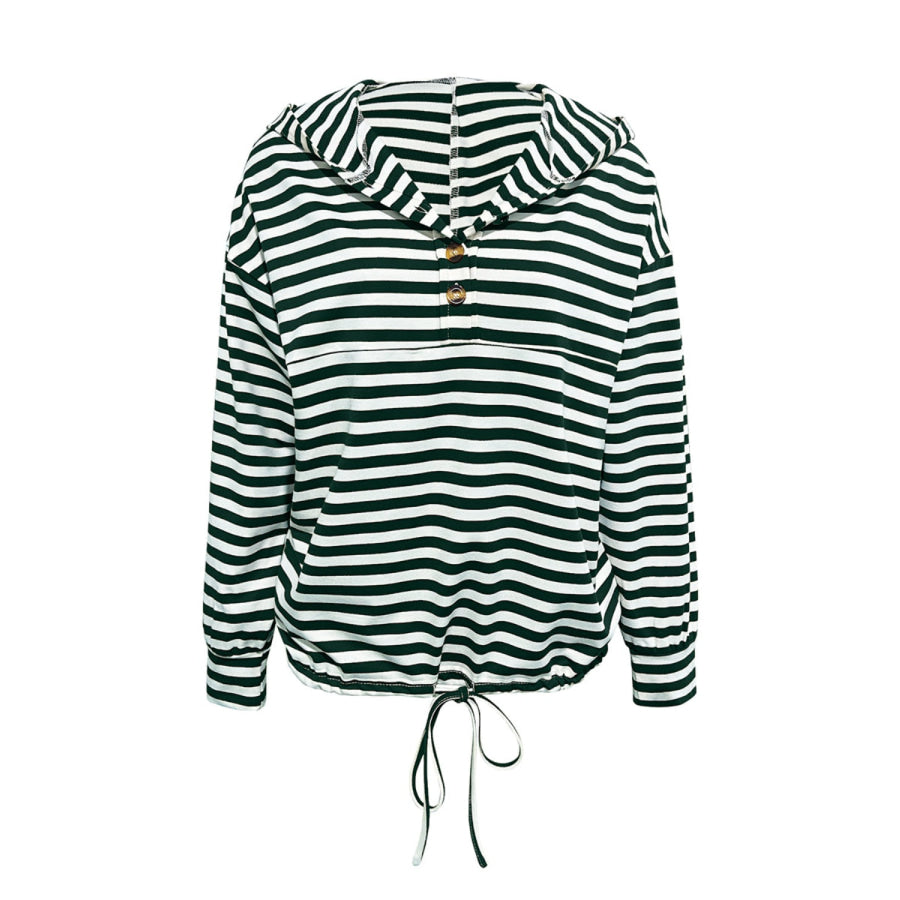 Drawstring Striped Long Sleeve Hoodie Apparel and Accessories