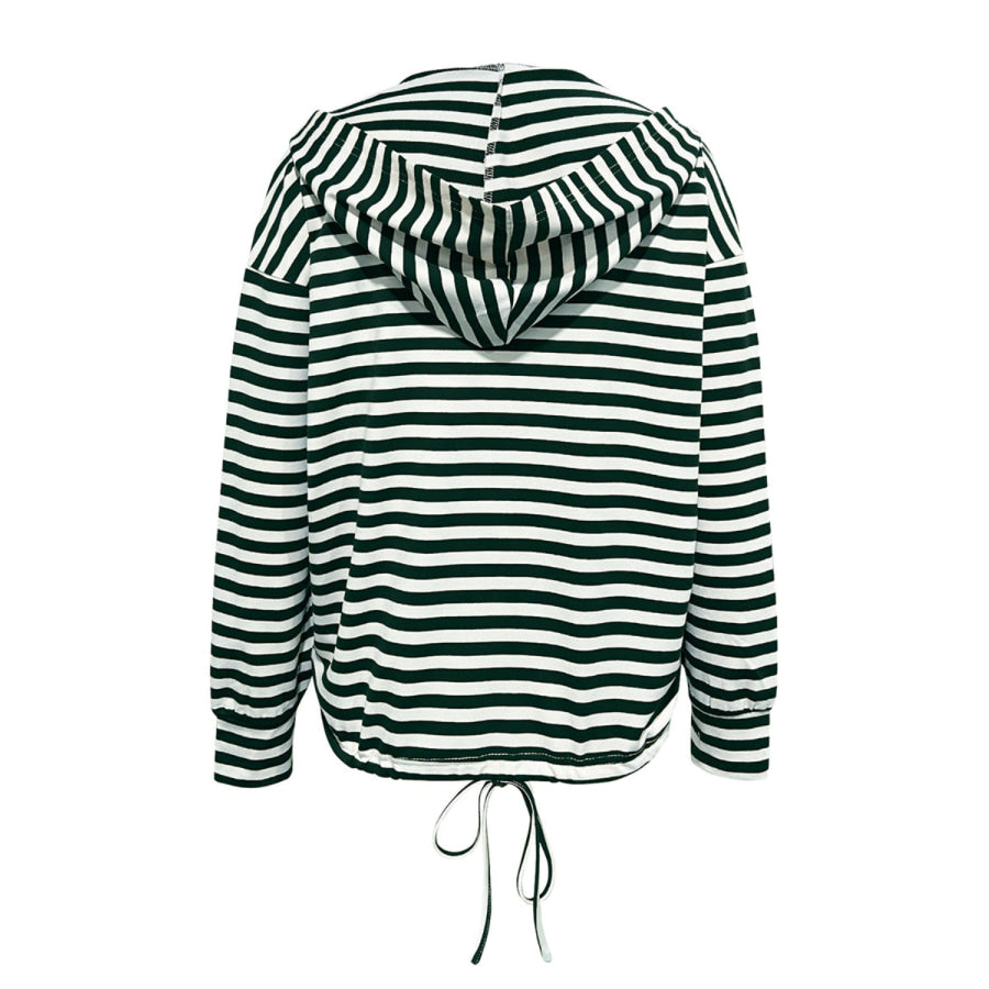 Drawstring Striped Long Sleeve Hoodie Apparel and Accessories