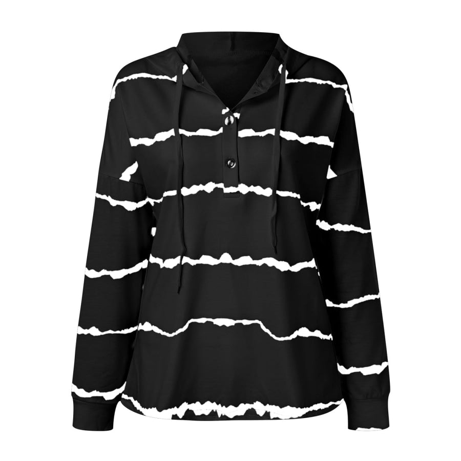 Drawstring Striped Long Sleeve Hoodie Apparel and Accessories