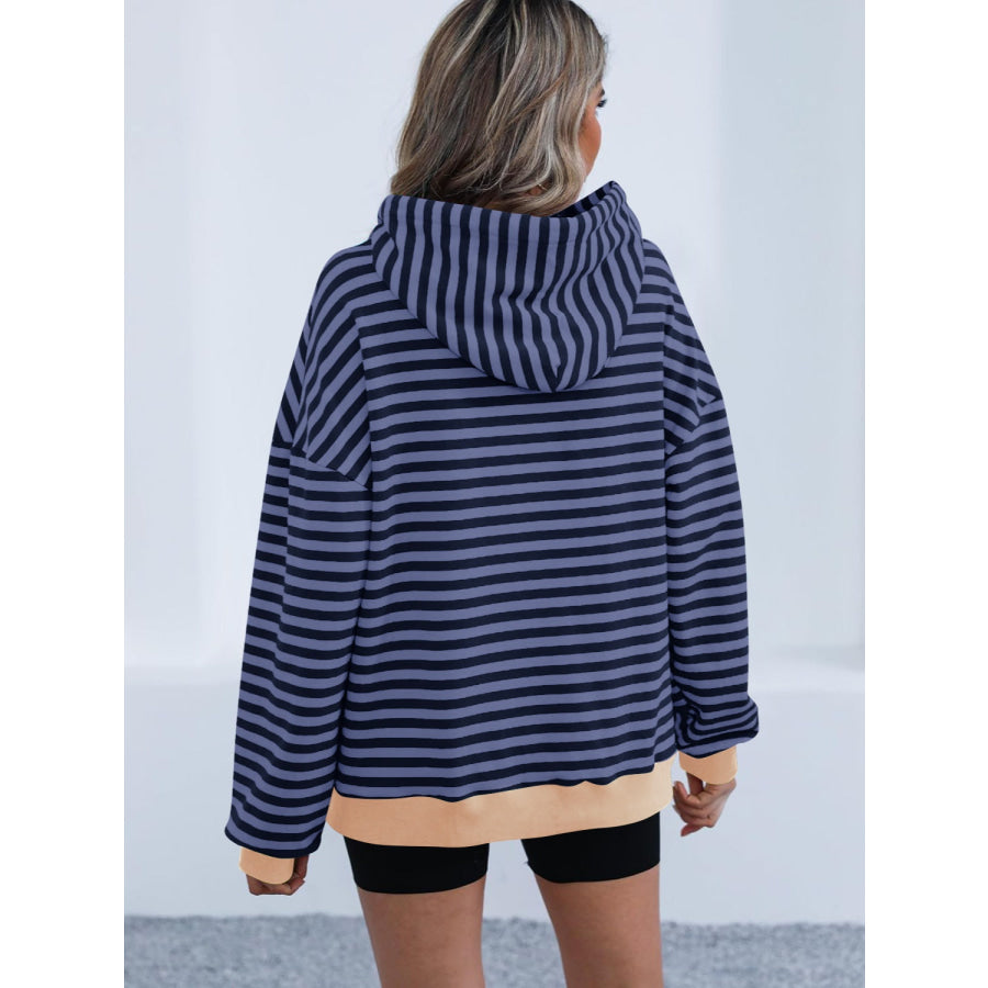 Drawstring Striped Long Sleeve Hoodie Apparel and Accessories