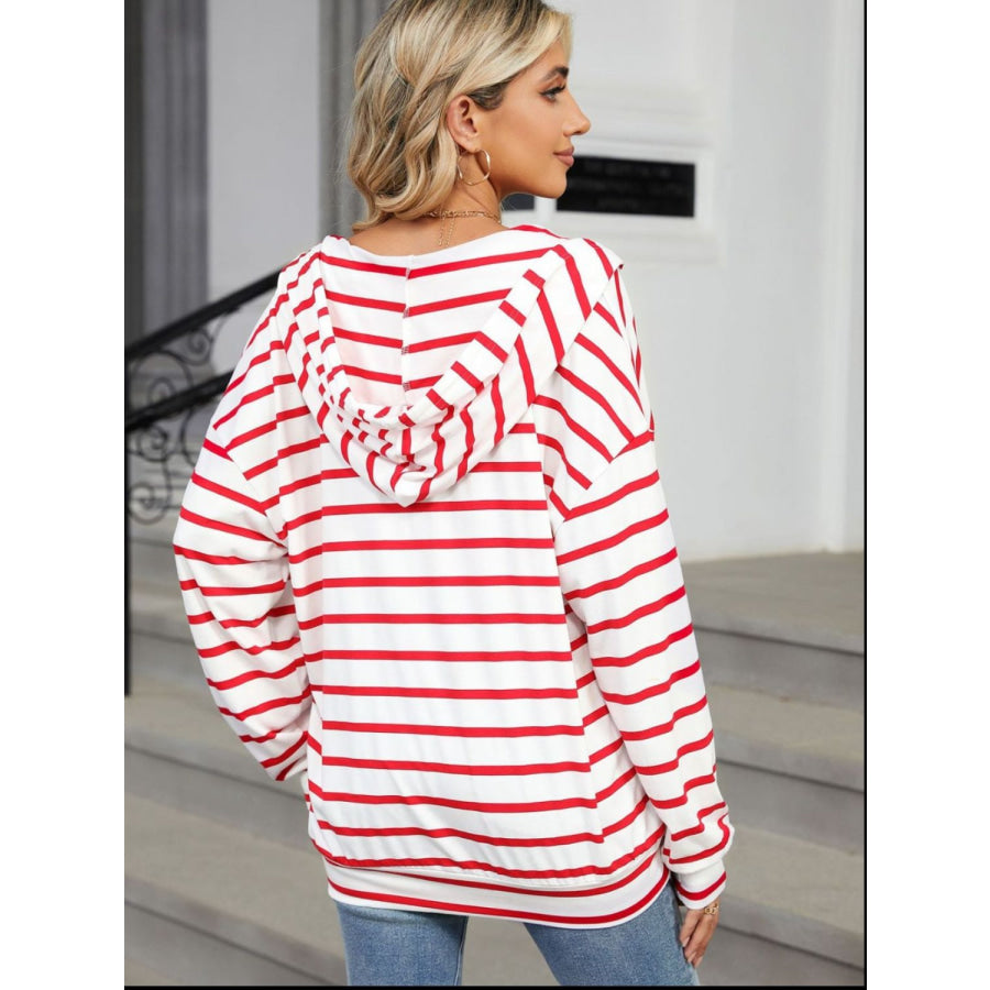 Drawstring Striped Long Sleeve Hoodie Apparel and Accessories