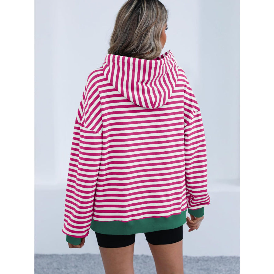 Drawstring Striped Long Sleeve Hoodie Apparel and Accessories