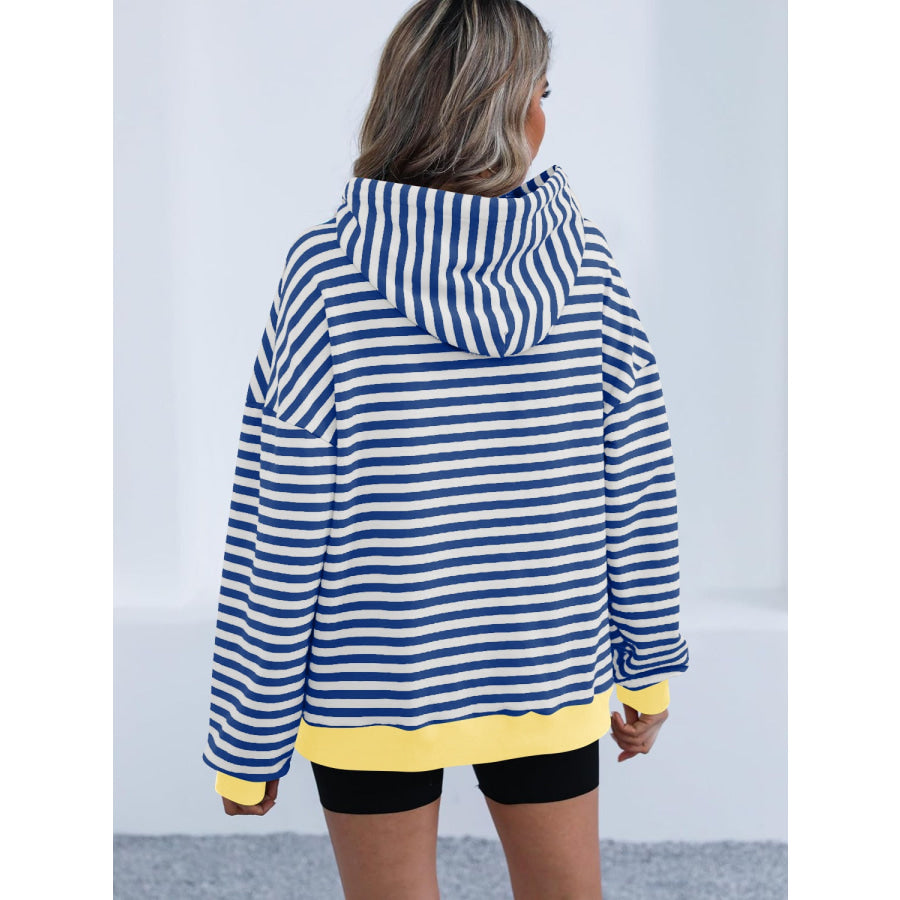 Drawstring Striped Long Sleeve Hoodie Apparel and Accessories