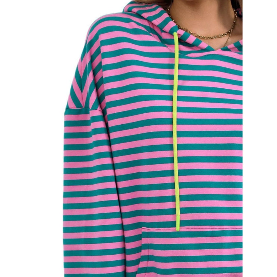 Drawstring Striped Long Sleeve Hoodie Apparel and Accessories