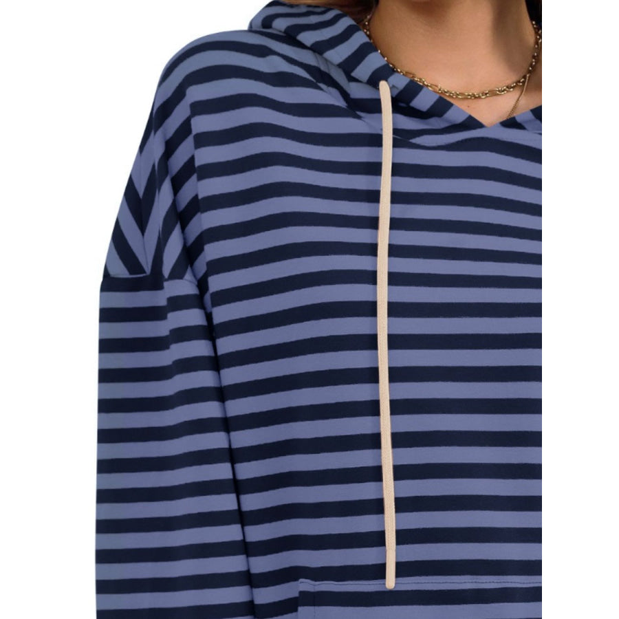 Drawstring Striped Long Sleeve Hoodie Apparel and Accessories