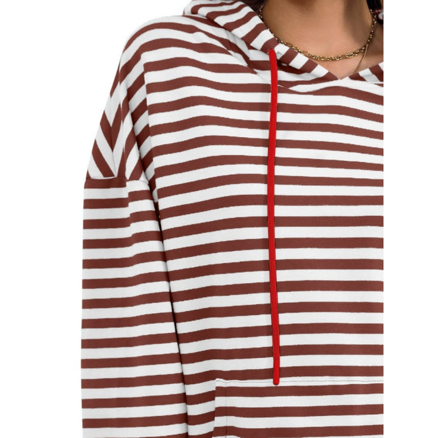 Drawstring Striped Long Sleeve Hoodie Apparel and Accessories