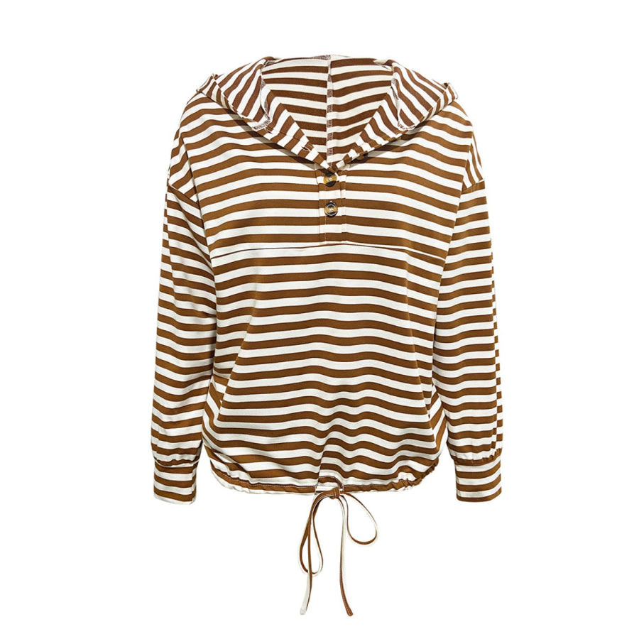 Drawstring Striped Long Sleeve Hoodie Apparel and Accessories