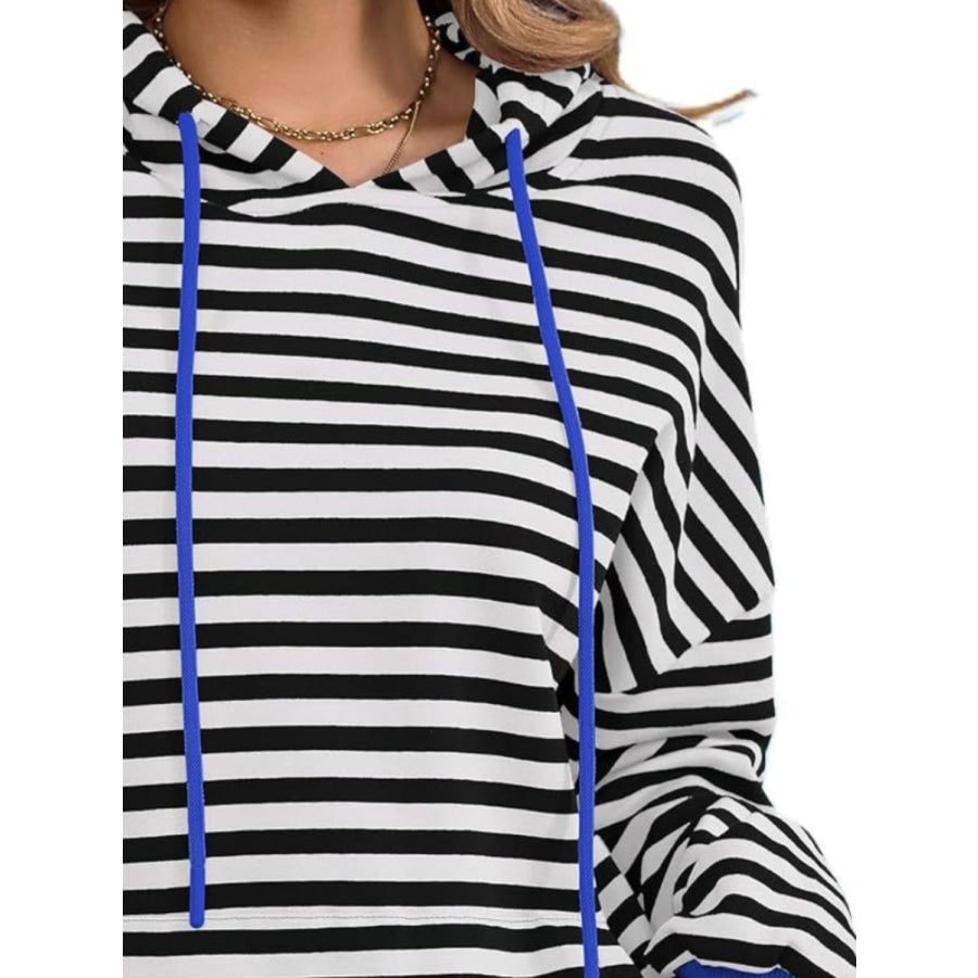 Drawstring Striped Long Sleeve Hoodie Apparel and Accessories