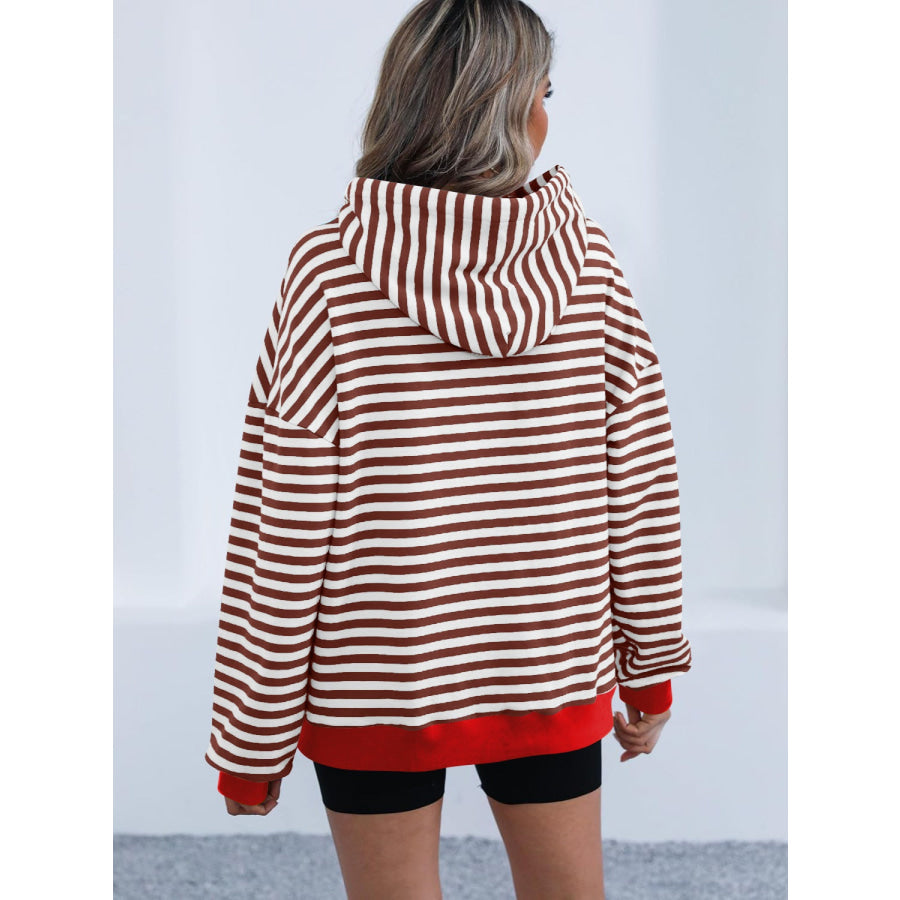 Drawstring Striped Long Sleeve Hoodie Apparel and Accessories