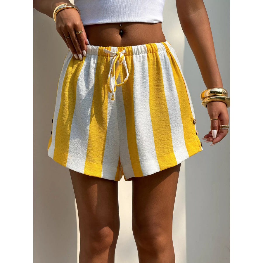 Drawstring Striped Shorts Yellow / S Apparel and Accessories