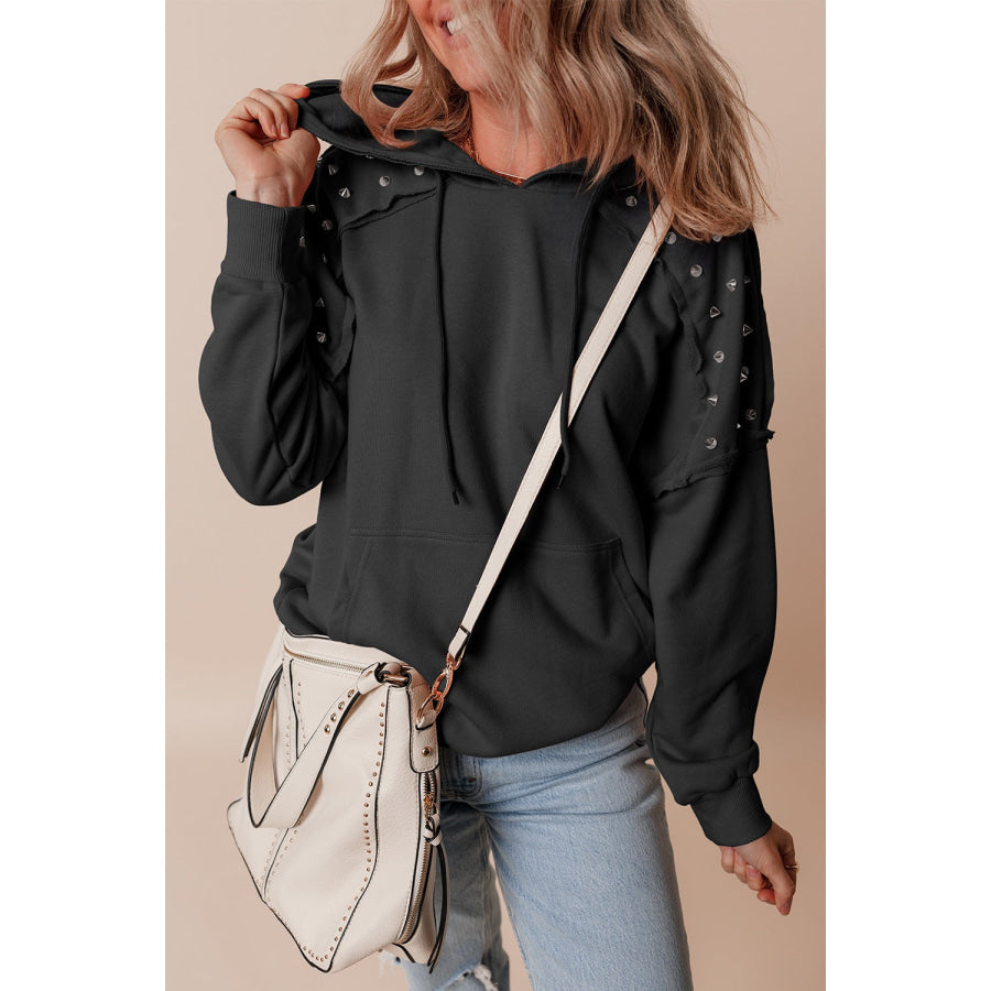 Drawstring Studded Long Sleeve Hoodie Black / M Apparel and Accessories