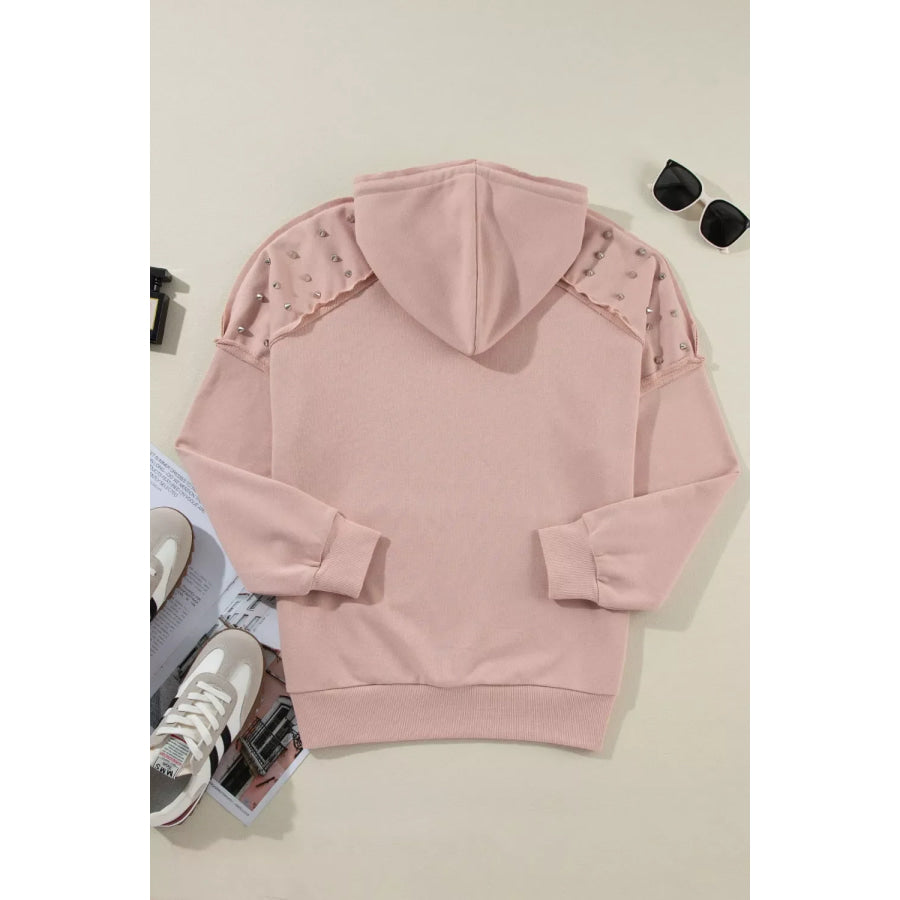 Drawstring Studded Shoulder Hoodie Apparel and Accessories