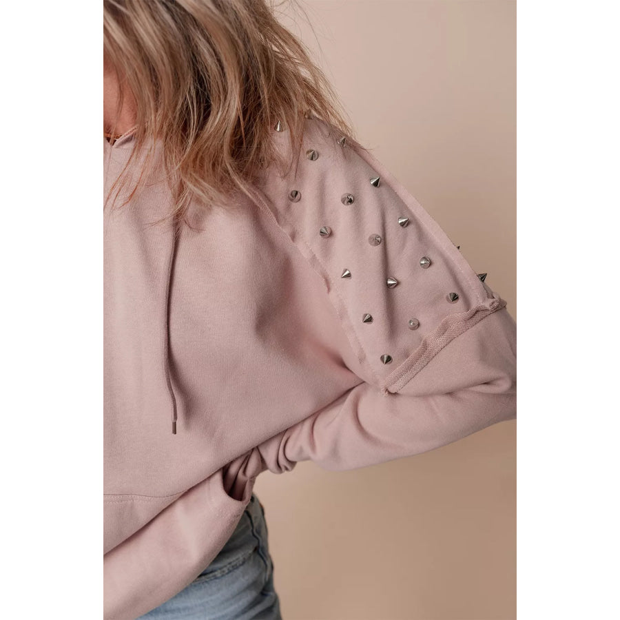 Drawstring Studded Shoulder Hoodie Apparel and Accessories