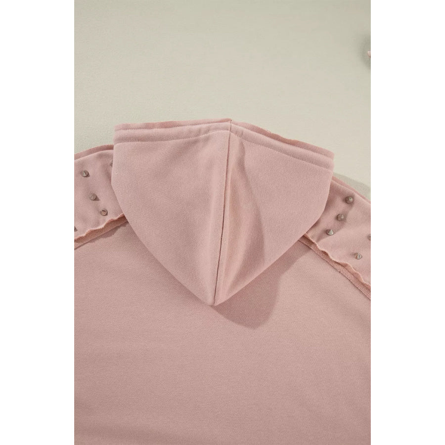 Drawstring Studded Shoulder Hoodie Apparel and Accessories