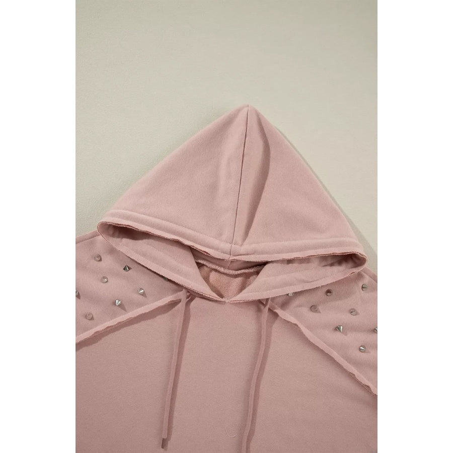 Drawstring Studded Shoulder Hoodie Apparel and Accessories