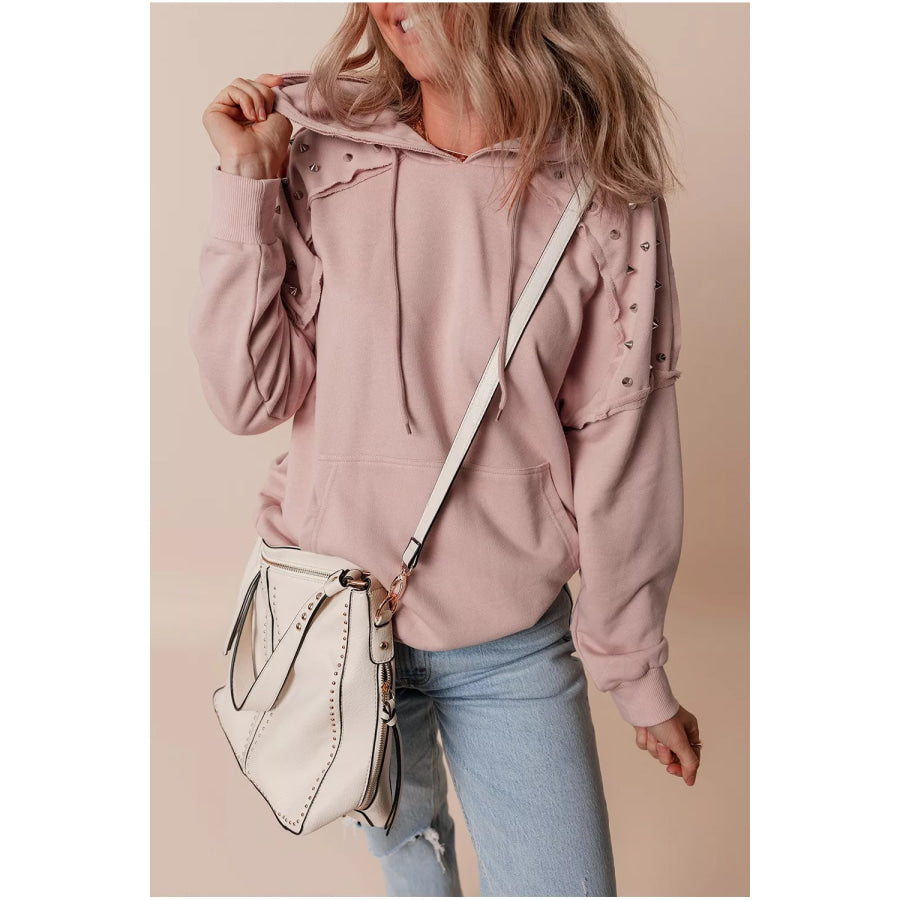 Drawstring Studded Shoulder Hoodie Apparel and Accessories