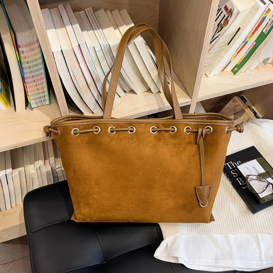 Drawstring Suede Shoulder Bag Brown / onesize Apparel and Accessories