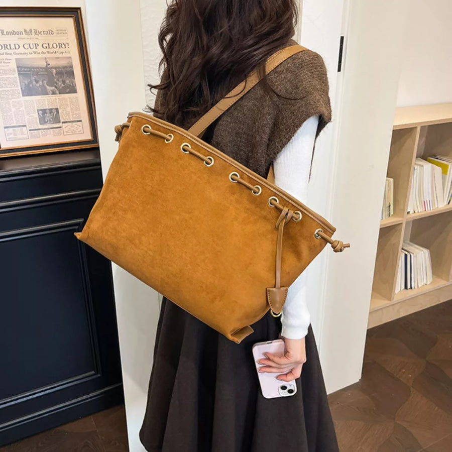 Drawstring Suede Shoulder Bag Brown / onesize Apparel and Accessories
