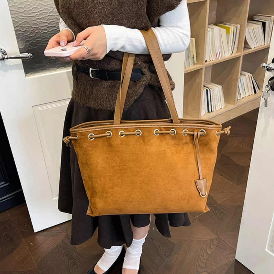 Drawstring Suede Shoulder Bag Brown / onesize Apparel and Accessories