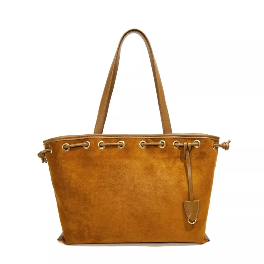 Drawstring Suede Shoulder Bag Brown / onesize Apparel and Accessories