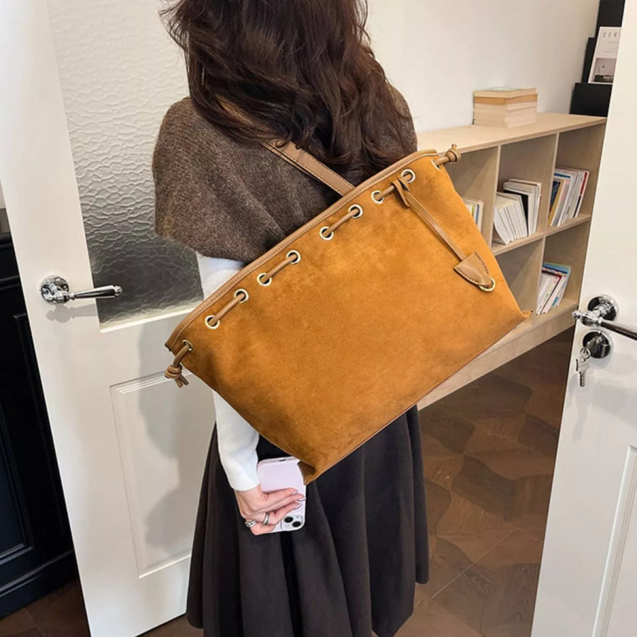 Drawstring Suede Shoulder Bag Brown / onesize Apparel and Accessories