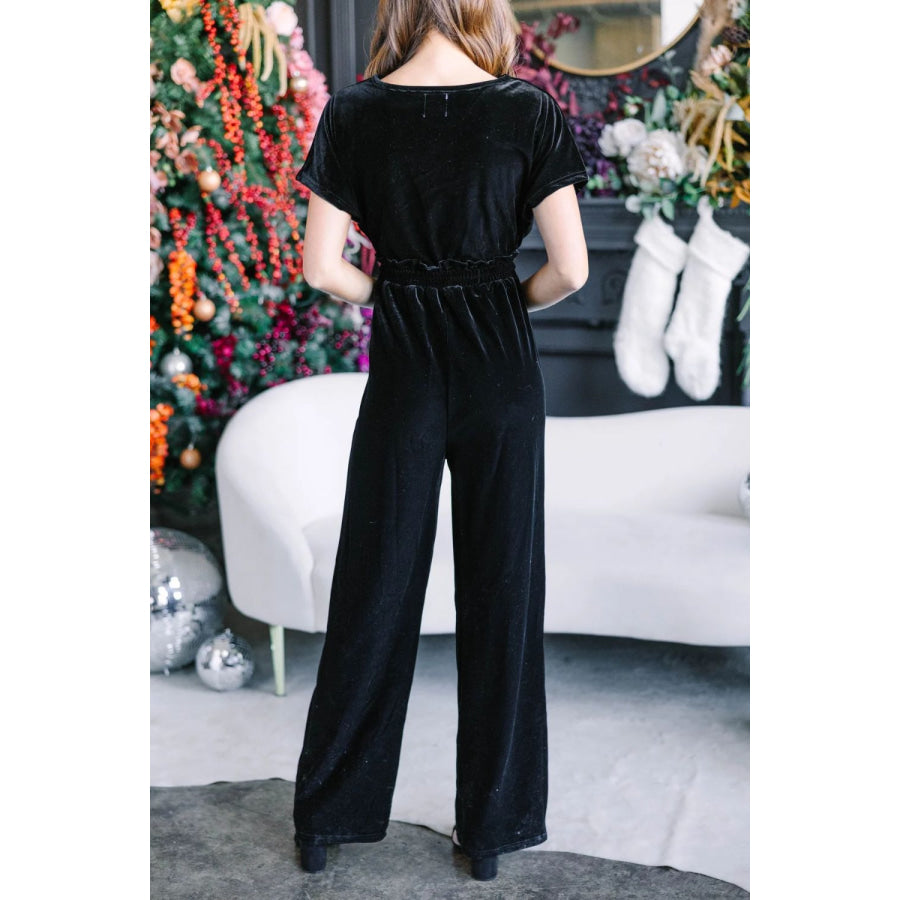 Drawstring Surplice Short Sleeve Jumpsuit Apparel and Accessories