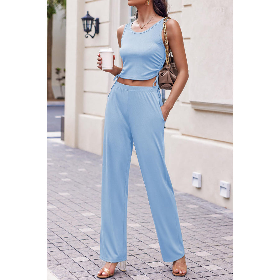 Drawstring Tank Long Sleeve Cover Up and Pants Set Apparel and Accessories