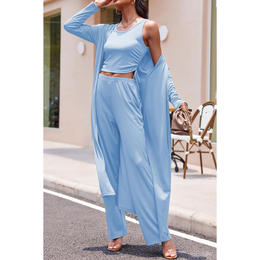 Drawstring Tank Long Sleeve Cover Up and Pants Set Apparel and Accessories