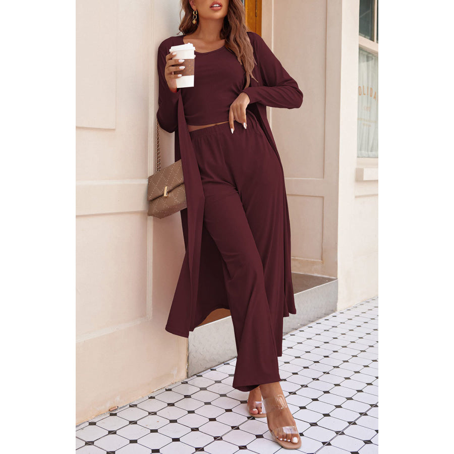 Drawstring Tank Long Sleeve Cover Up and Pants Set Apparel and Accessories