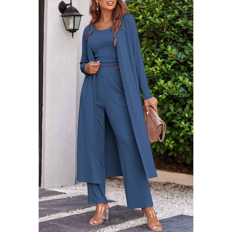 Drawstring Tank Long Sleeve Cover Up and Pants Set Apparel and Accessories