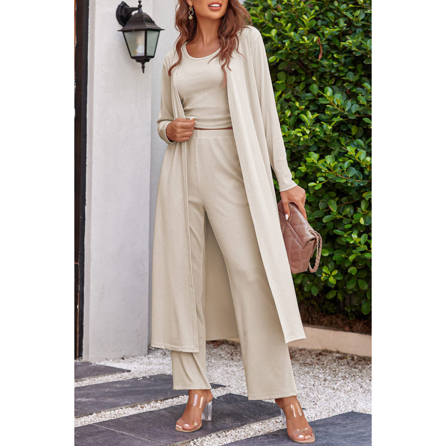 Drawstring Tank Long Sleeve Cover Up and Pants Set Apparel and Accessories