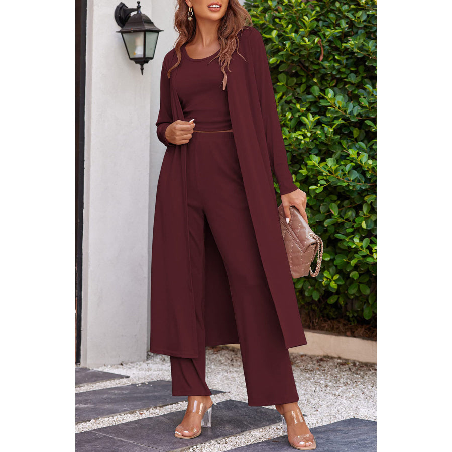 Drawstring Tank Long Sleeve Cover Up and Pants Set Apparel and Accessories