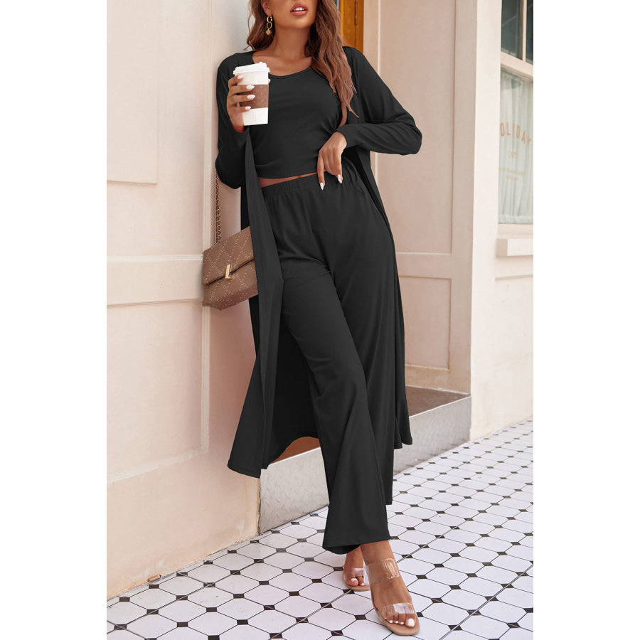 Drawstring Tank Long Sleeve Cover Up and Pants Set Apparel and Accessories