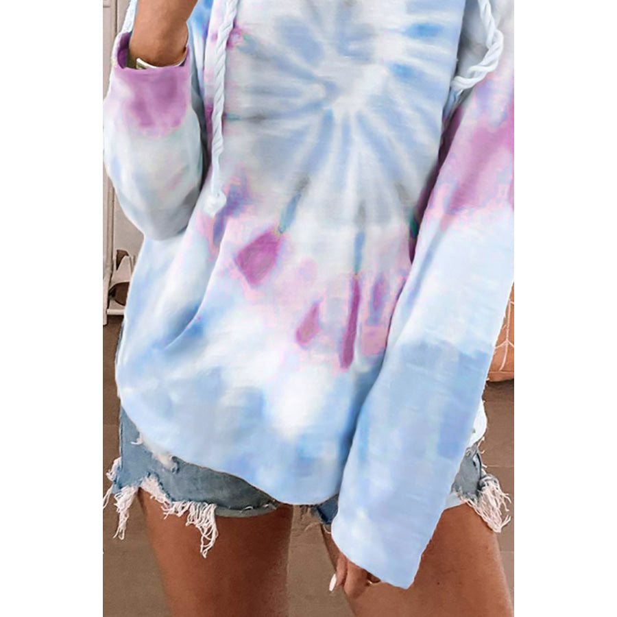 Drawstring Tie-Dye Long Sleeve Hoodie Apparel and Accessories