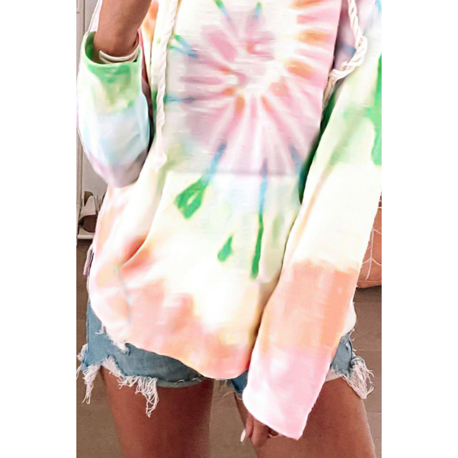 Drawstring Tie-Dye Long Sleeve Hoodie Apparel and Accessories