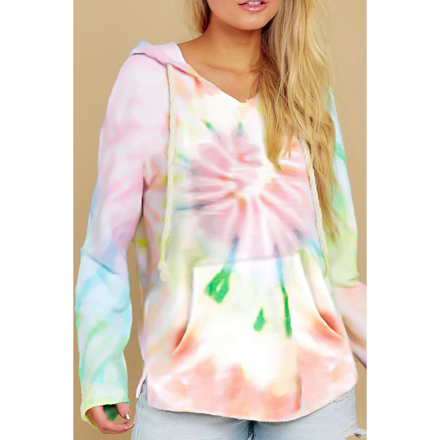 Drawstring Tie-Dye Long Sleeve Hoodie Apparel and Accessories