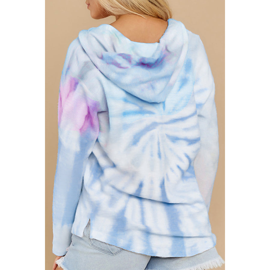 Drawstring Tie-Dye Long Sleeve Hoodie Apparel and Accessories