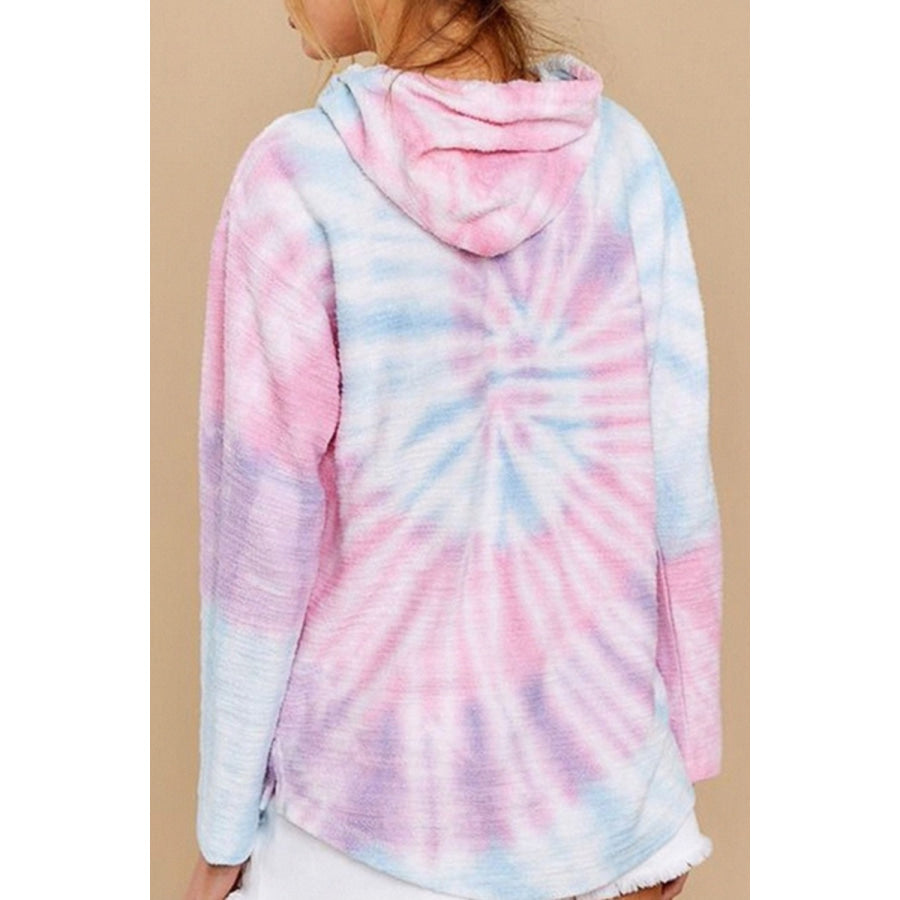 Drawstring Tie-Dye Long Sleeve Hoodie Apparel and Accessories