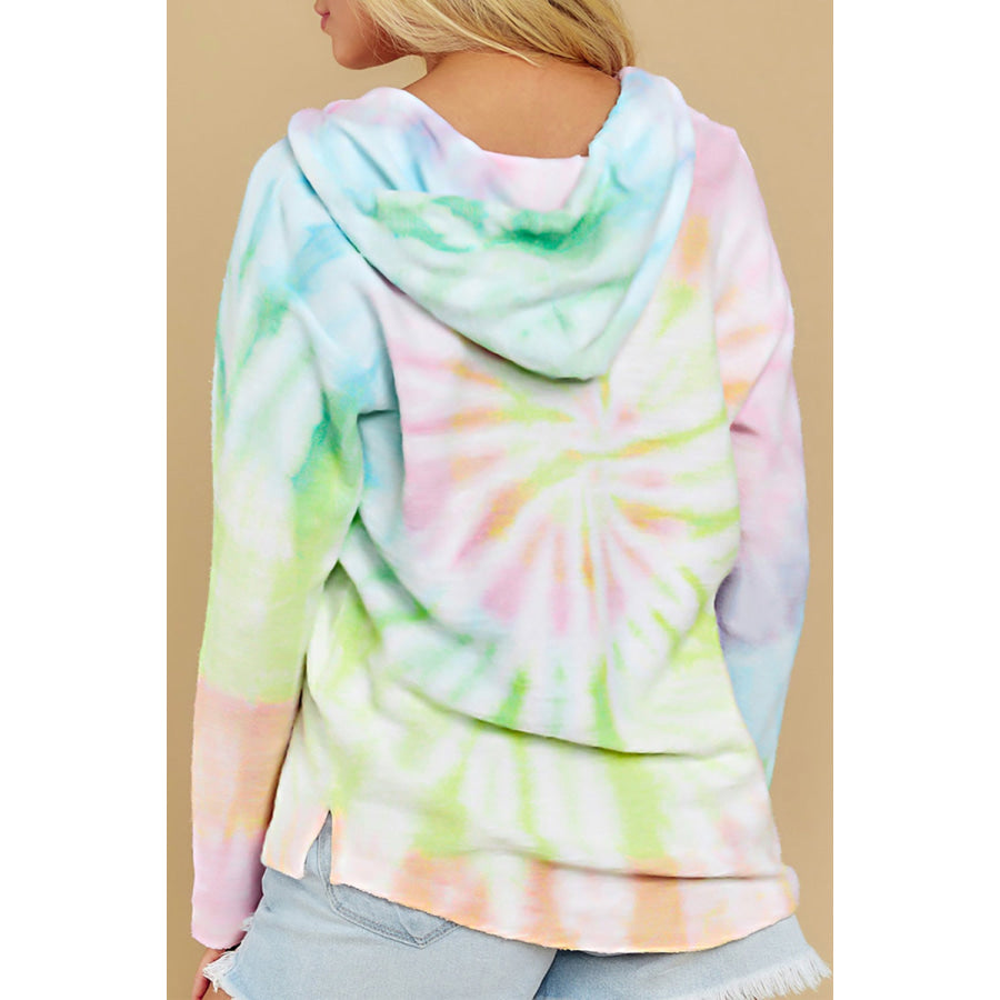 Drawstring Tie-Dye Long Sleeve Hoodie Apparel and Accessories