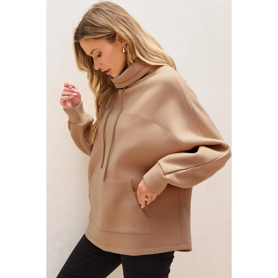 Drawstring Turtleneck Long Sleeve Sweatshirt Apparel and Accessories