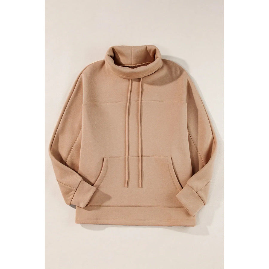 Drawstring Turtleneck Long Sleeve Sweatshirt Apparel and Accessories